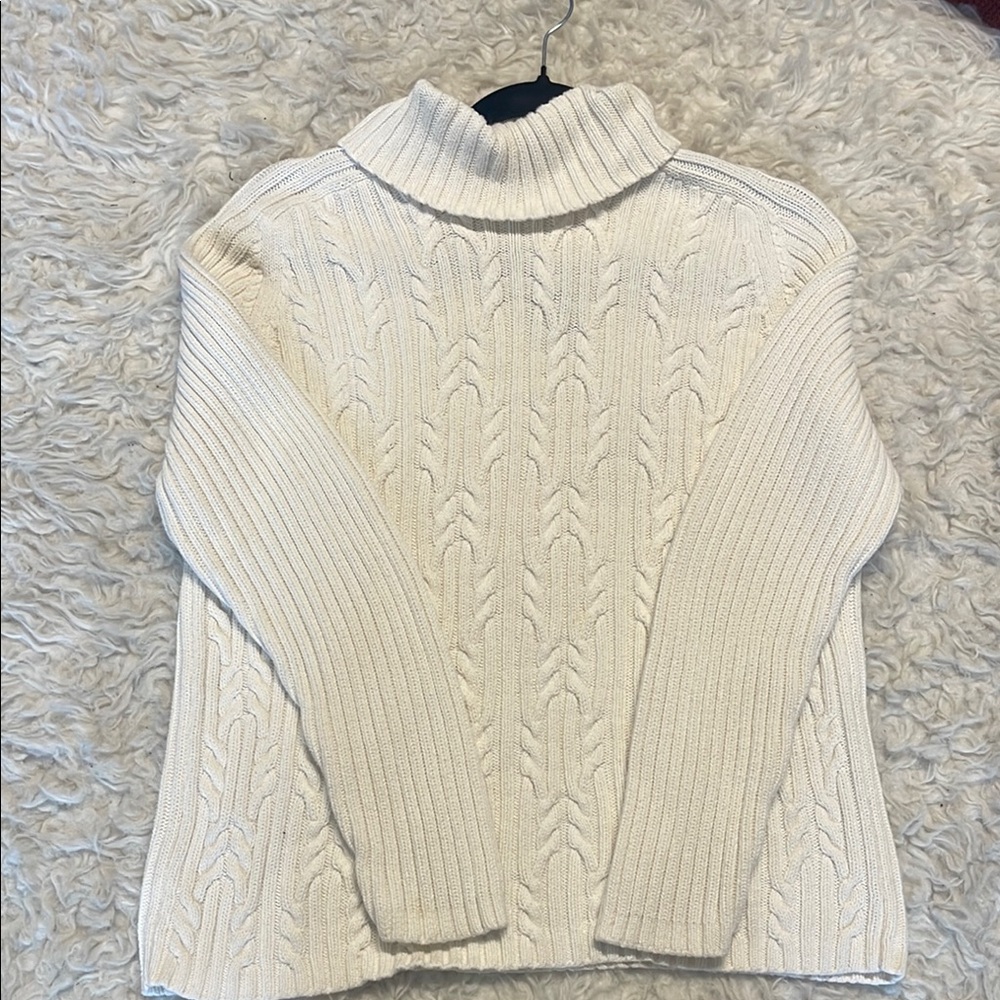 Karen Scott Cream Cowl Neck Sweater with Cable Knit Design